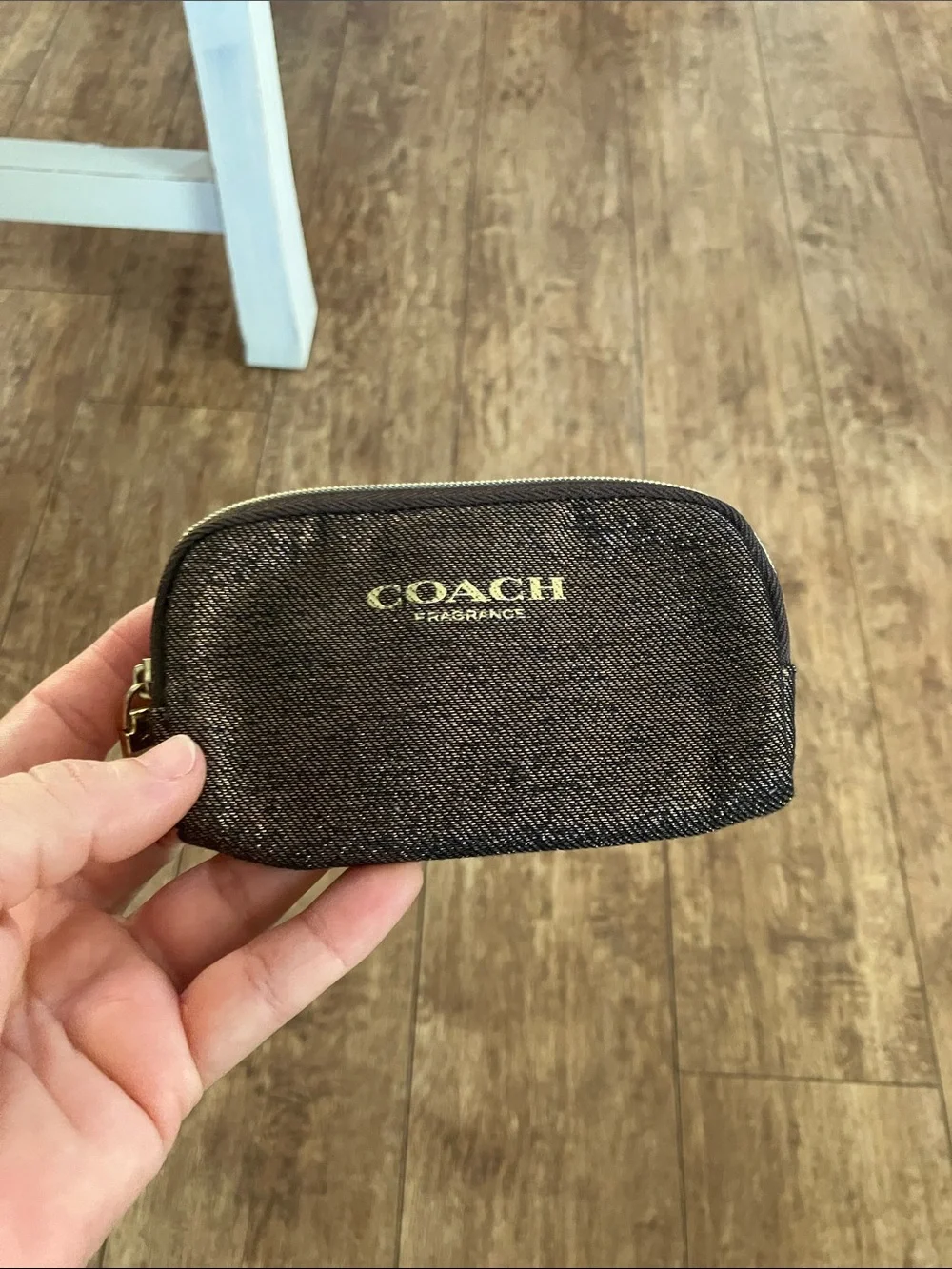 COACH Brown & Gold Signature Zip Cosmetics and Parfums Mini Bag